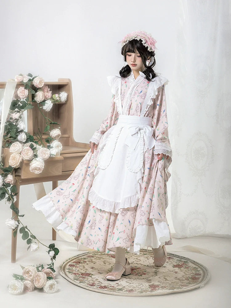 花紀行 和ロリメイド風 エプロン付ワンピース ロング丈