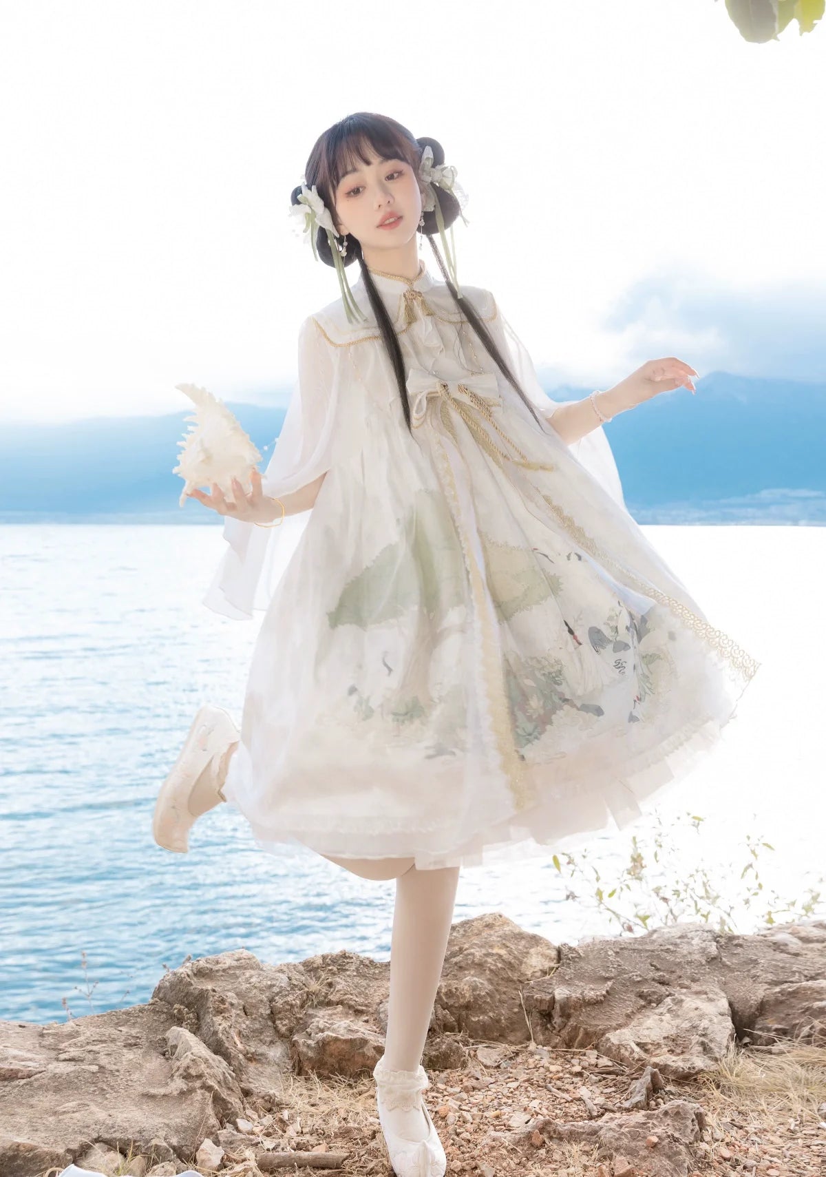 白光 鶴のジャンパースカートとショール – ロリータファッション通販RonRon