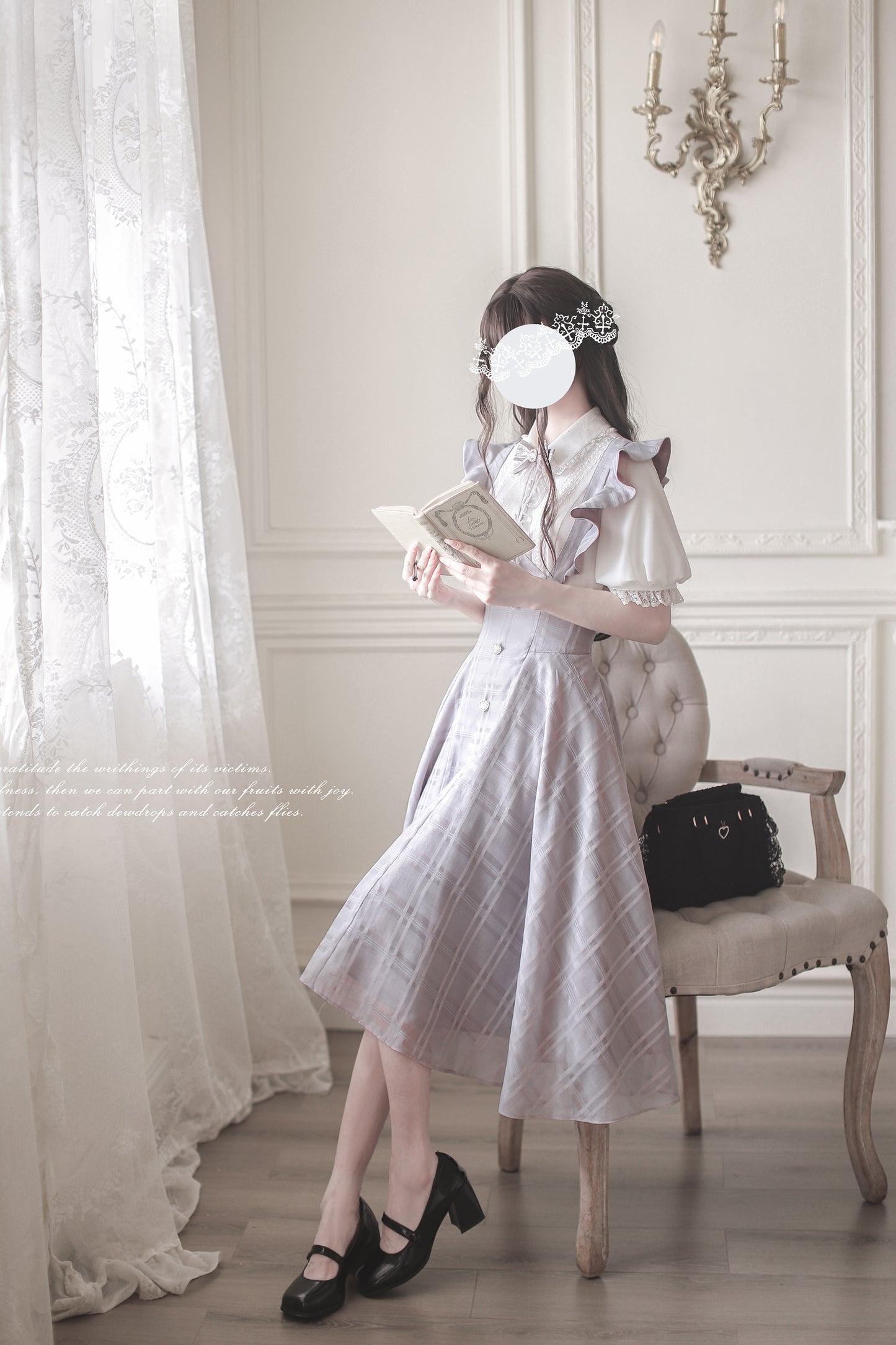 Monochrome Heart チェック柄ジャンパースカートセット・ロング丈