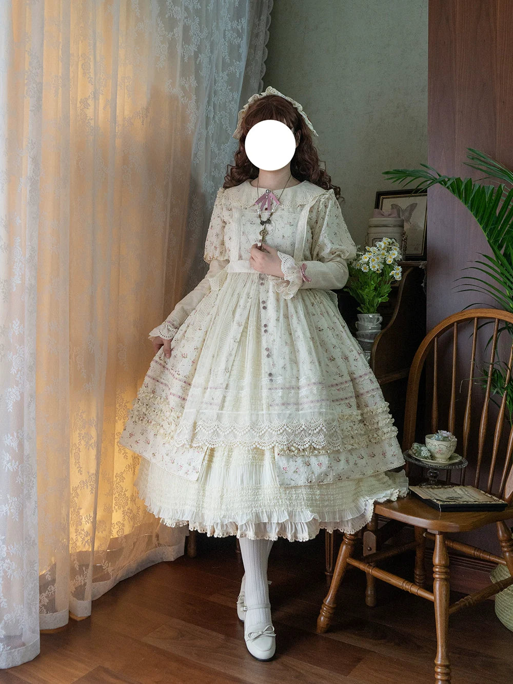 [Pre-order] Pink Flower Polka Dot Sheer Apron