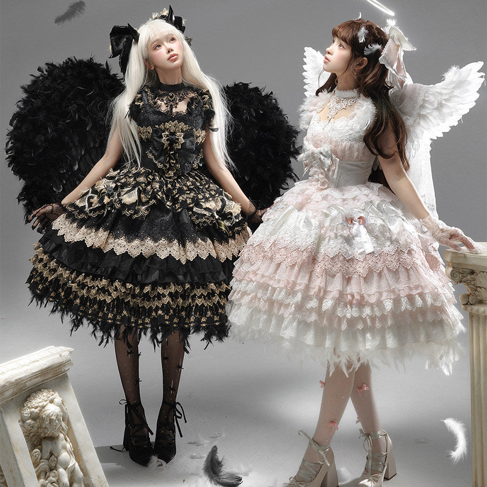 【新色・受注予約1/22まで】Peacock Feather プリンセスドレス・ホワイト×ピンク