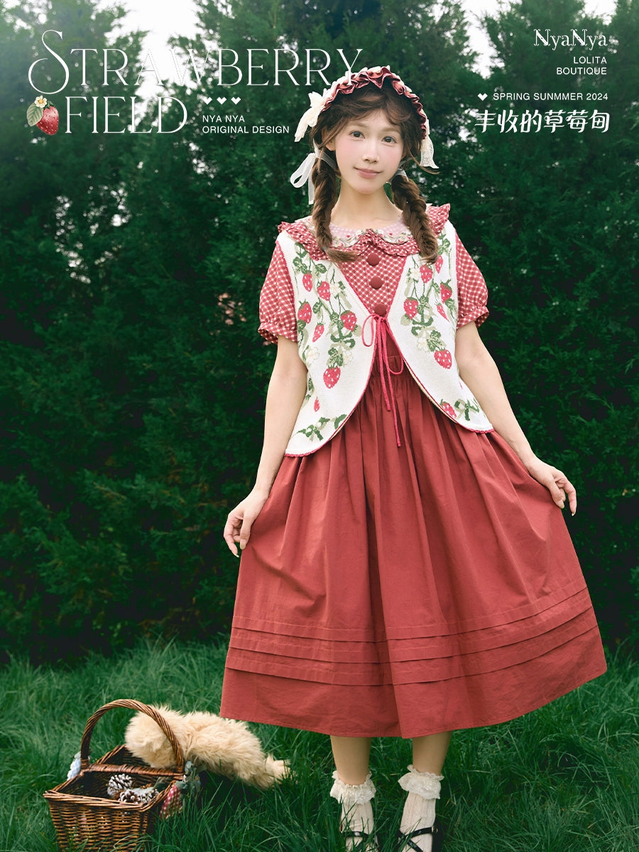 [Pre-orders available until 9/1] Strawberry Field Check x Plain Dress