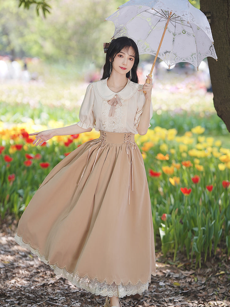 夏のお嬢様風レトロクラシカルセットアップ 全7色