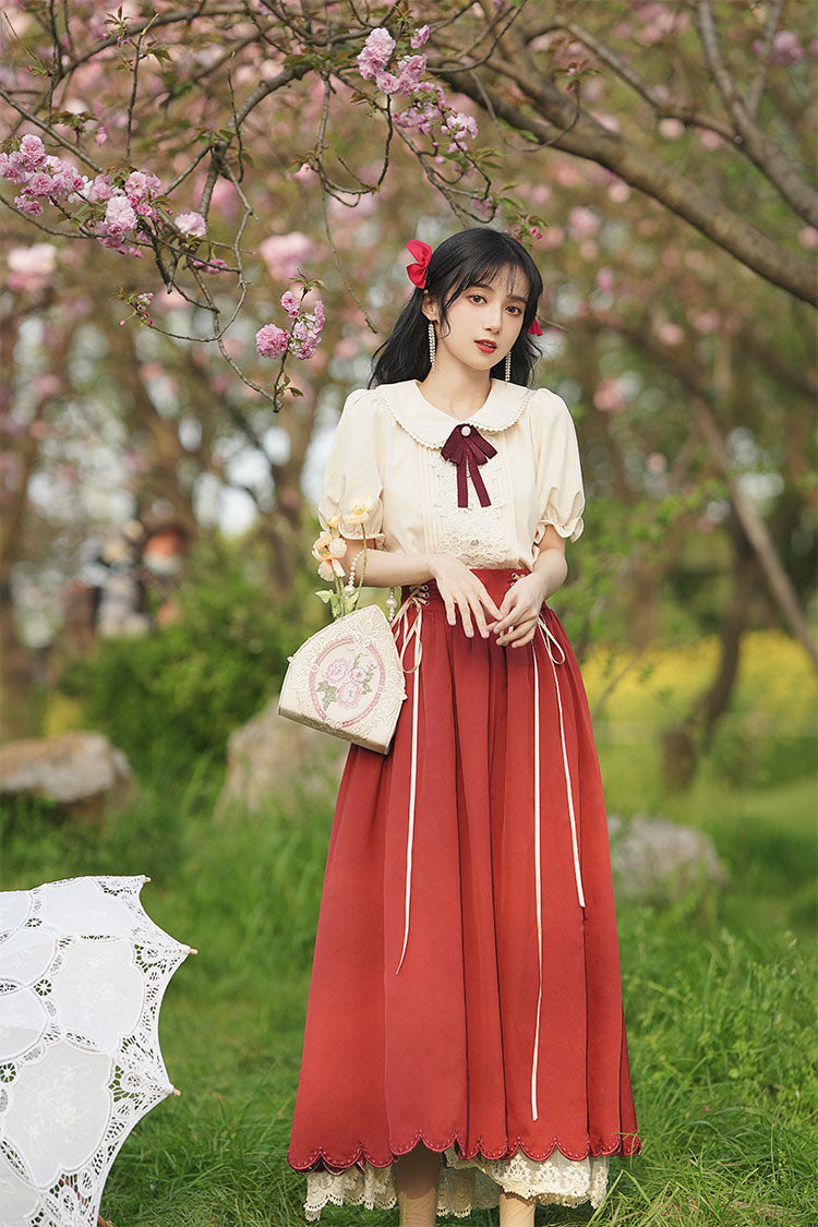 夏のお嬢様風レトロクラシカルセットアップ 全7色