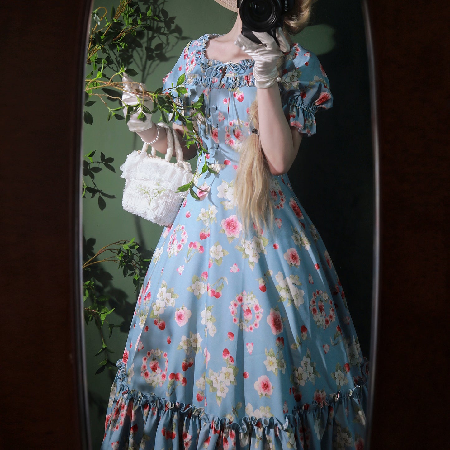 Early Summer Strawberry Picture Book One-Piece Dress with Ribbon Hair Accessory