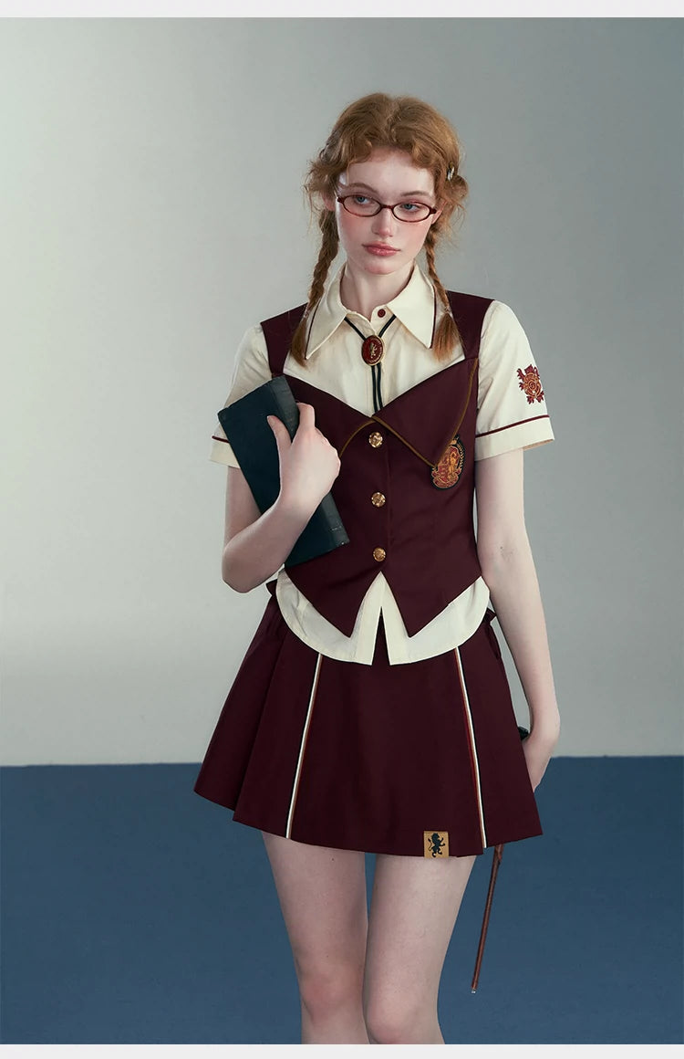 [Pre-order] Hogwarts School of Witchcraft and Wizardry Lined Waist Shaved Short Sleeve Blouse