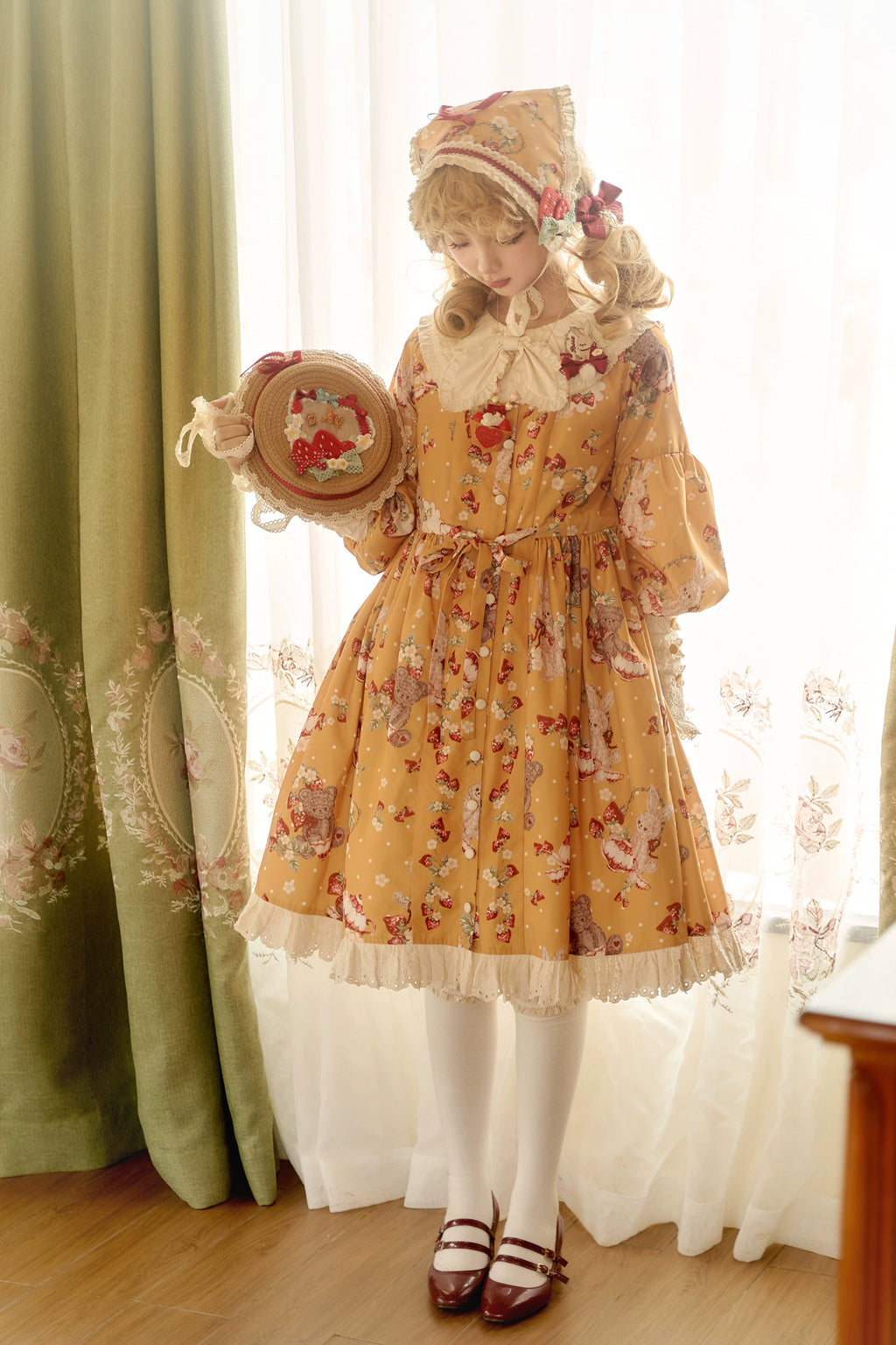 Bunny Bear Bunnyうさ耳付き長袖ワンピース・ショート丈