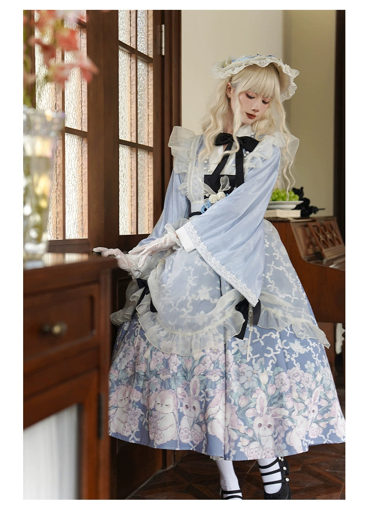 椿の花咲く庭 和風アリスのエプロン付きメイド服