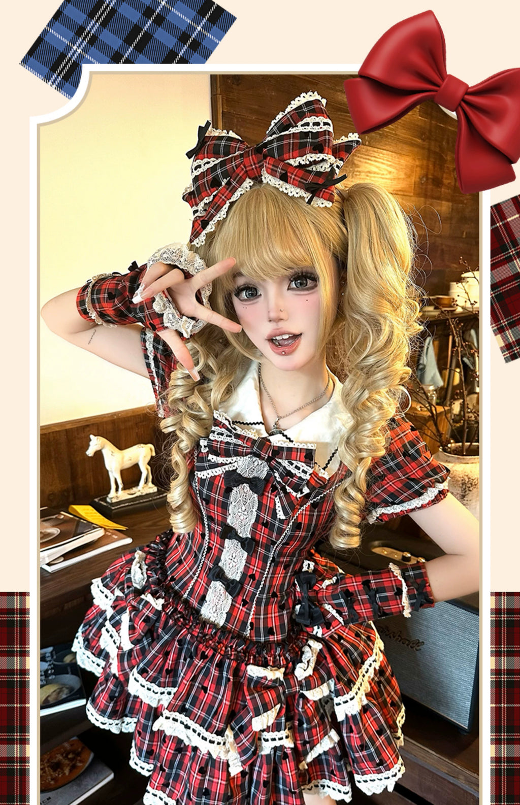 【受注予約8/14まで】Sweet Heart Girl チェックのワンピースとドロワーズ
