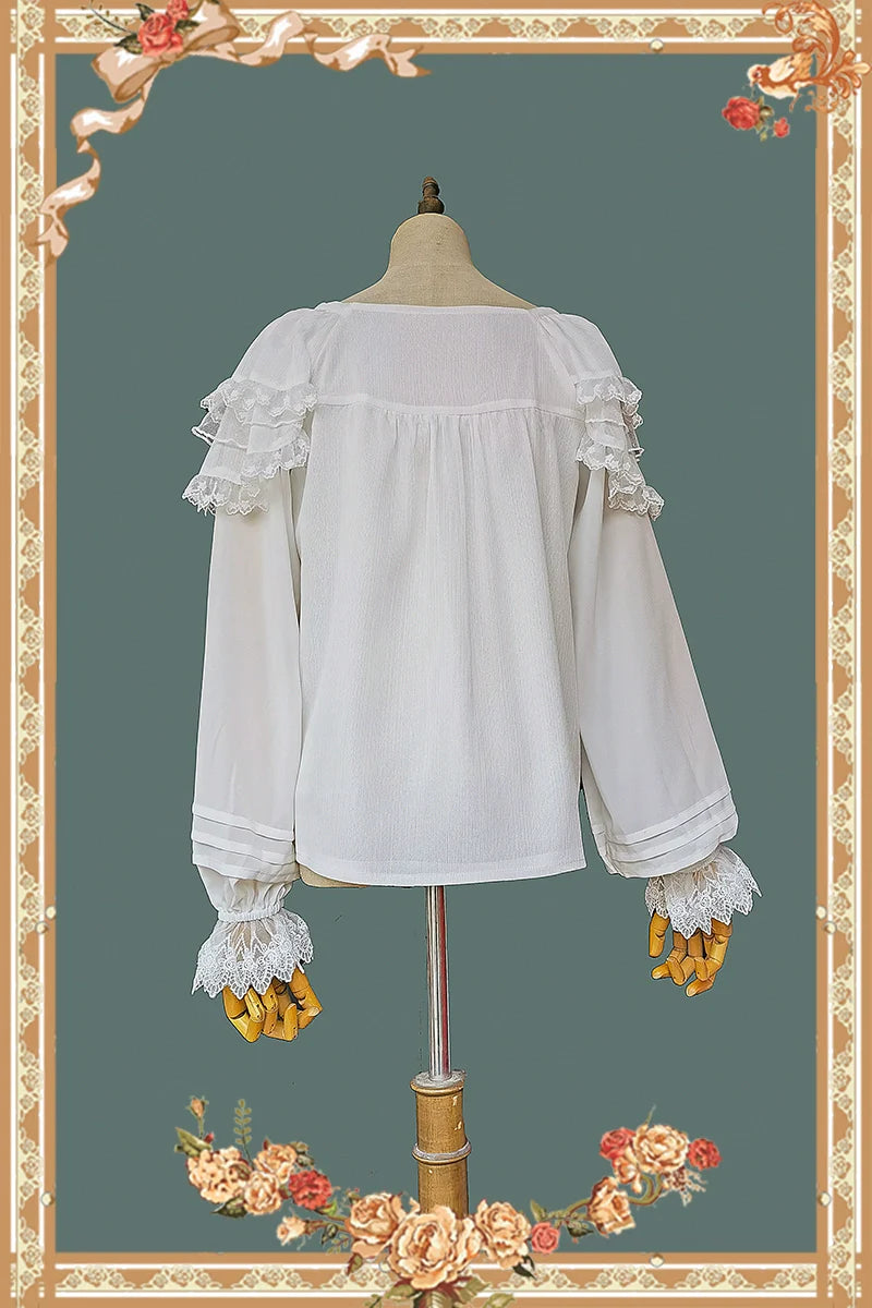 Suzuran embroidery ruffle long sleeve blouse