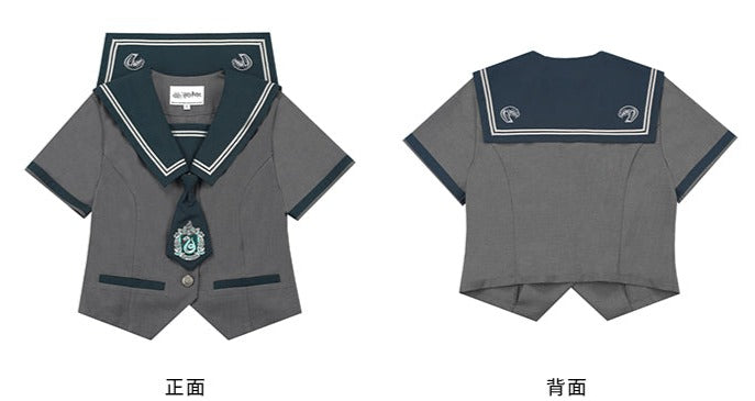 Hogwarts School of Witchcraft and Wizardry Sailor Collar Short Sleeve Top [Gray]