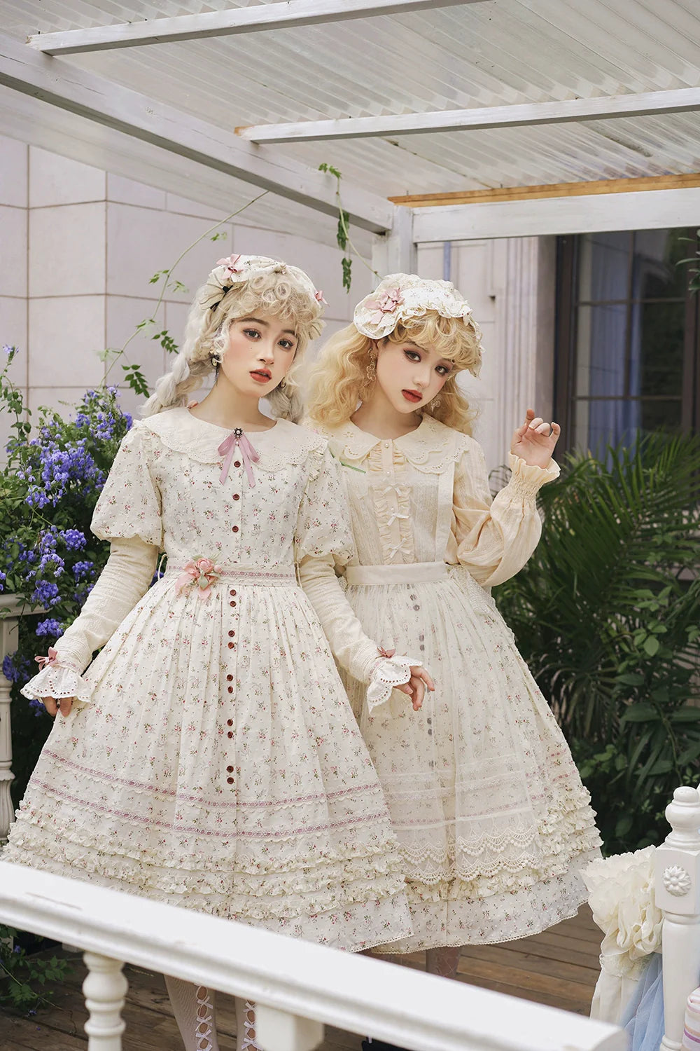 【予約販売】Pink Flower 小花模様のボタン付コットンワンピース