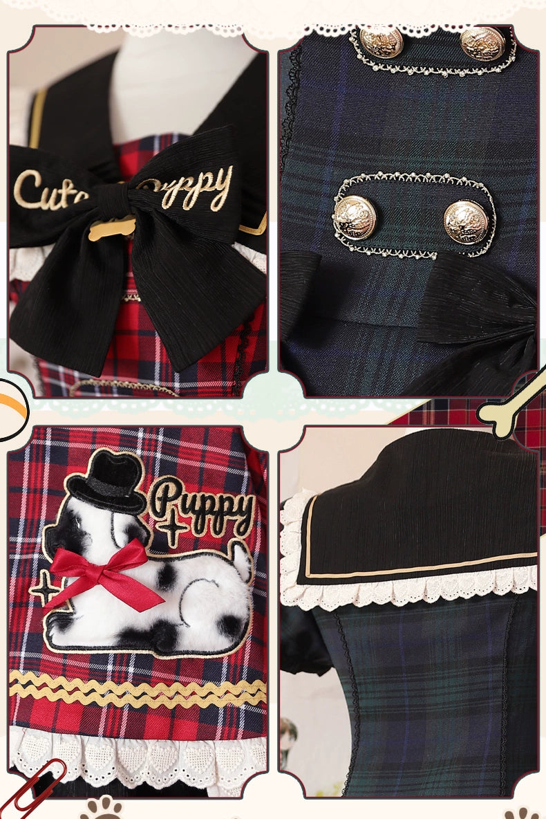 【受注予約6/18まで】Cute Puppy チェックのミニ丈ワンピース