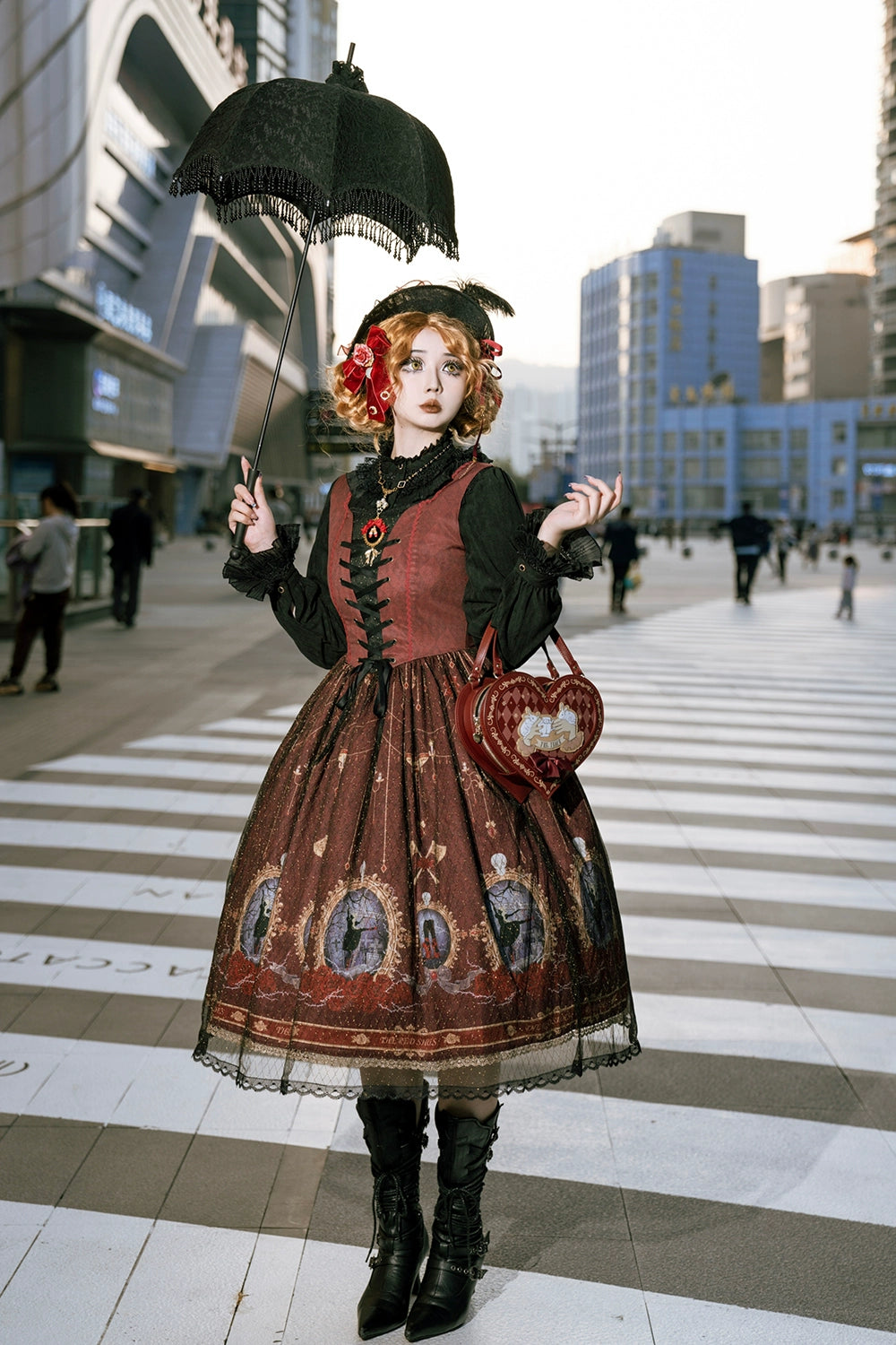 The Red Shoes Gothic Lolita Print Jumper Skirt