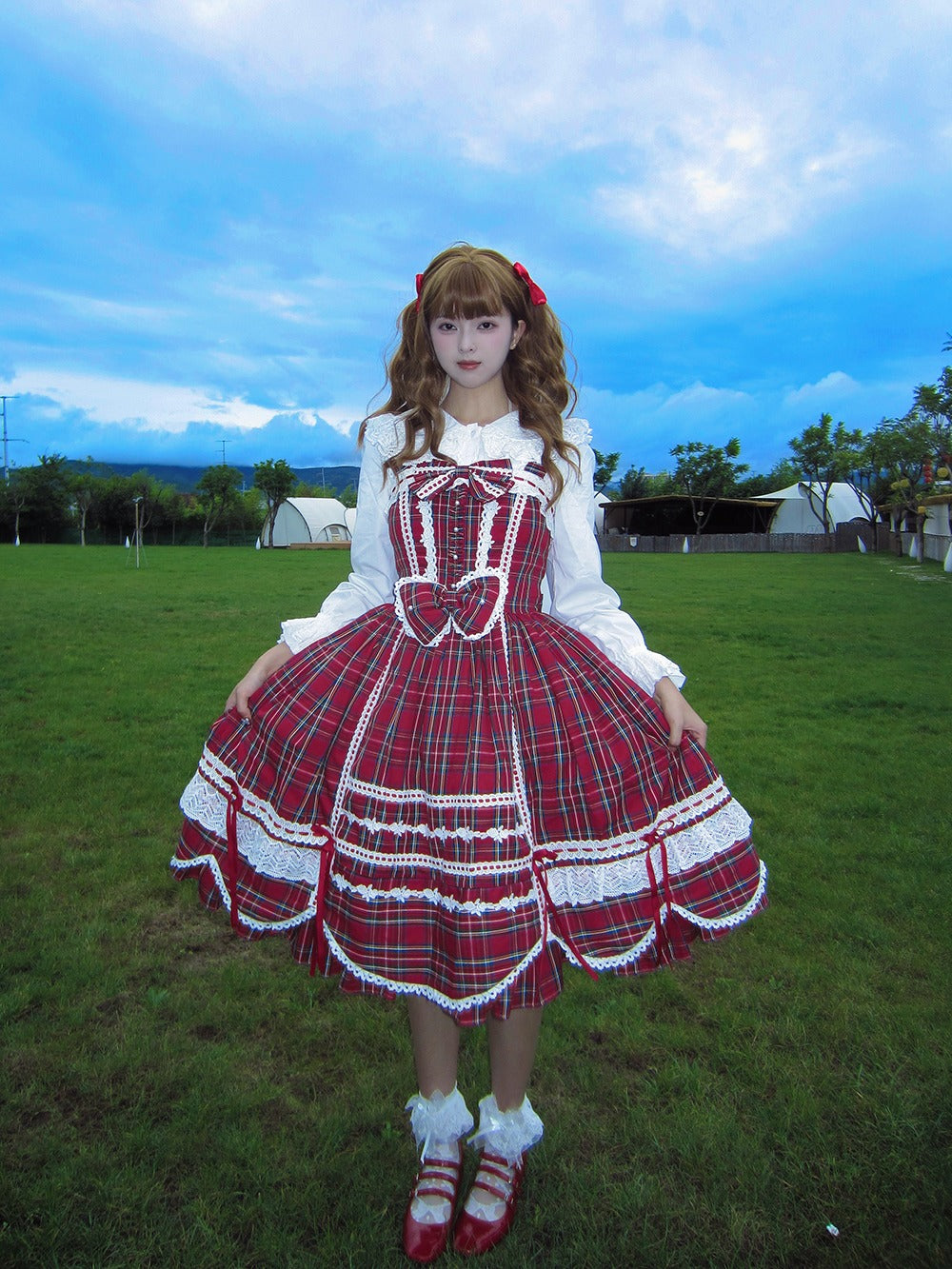 【予約販売】Checkered Petal Rabbit リボンジャンパースカート