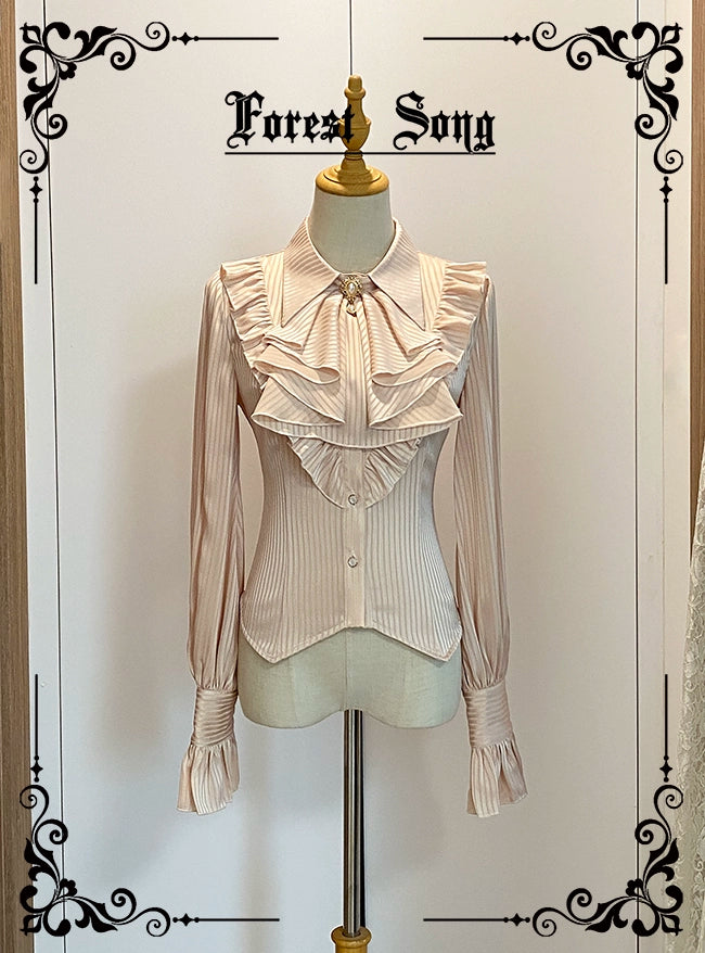 Classical striped blouse with jabot tie