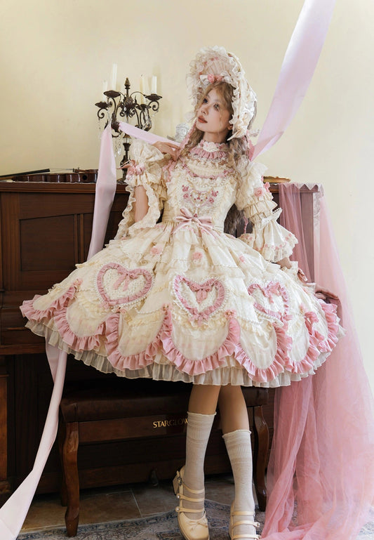 [Pre-orders available until 2/12] Antique Cake Heart Lolita Dress - Pearl White