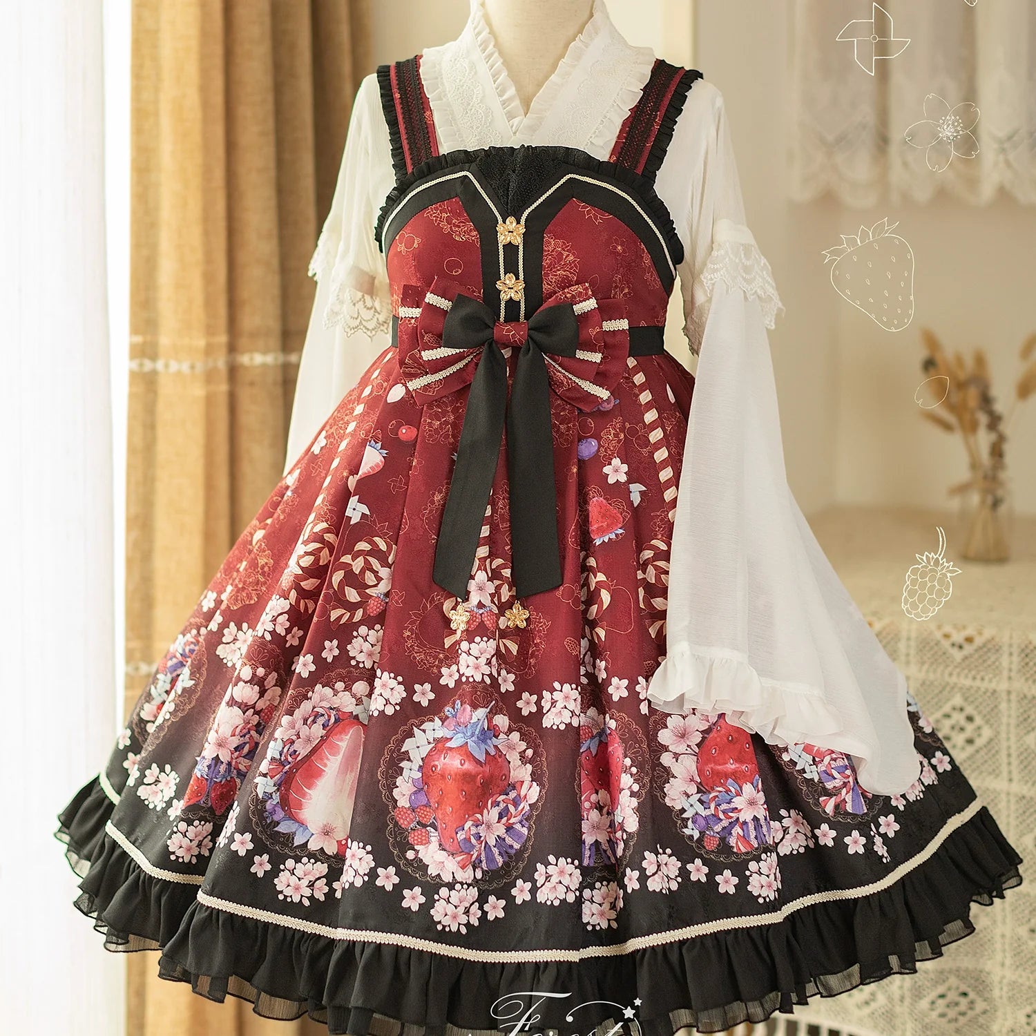苺と桜の和ロリジャンパースカート