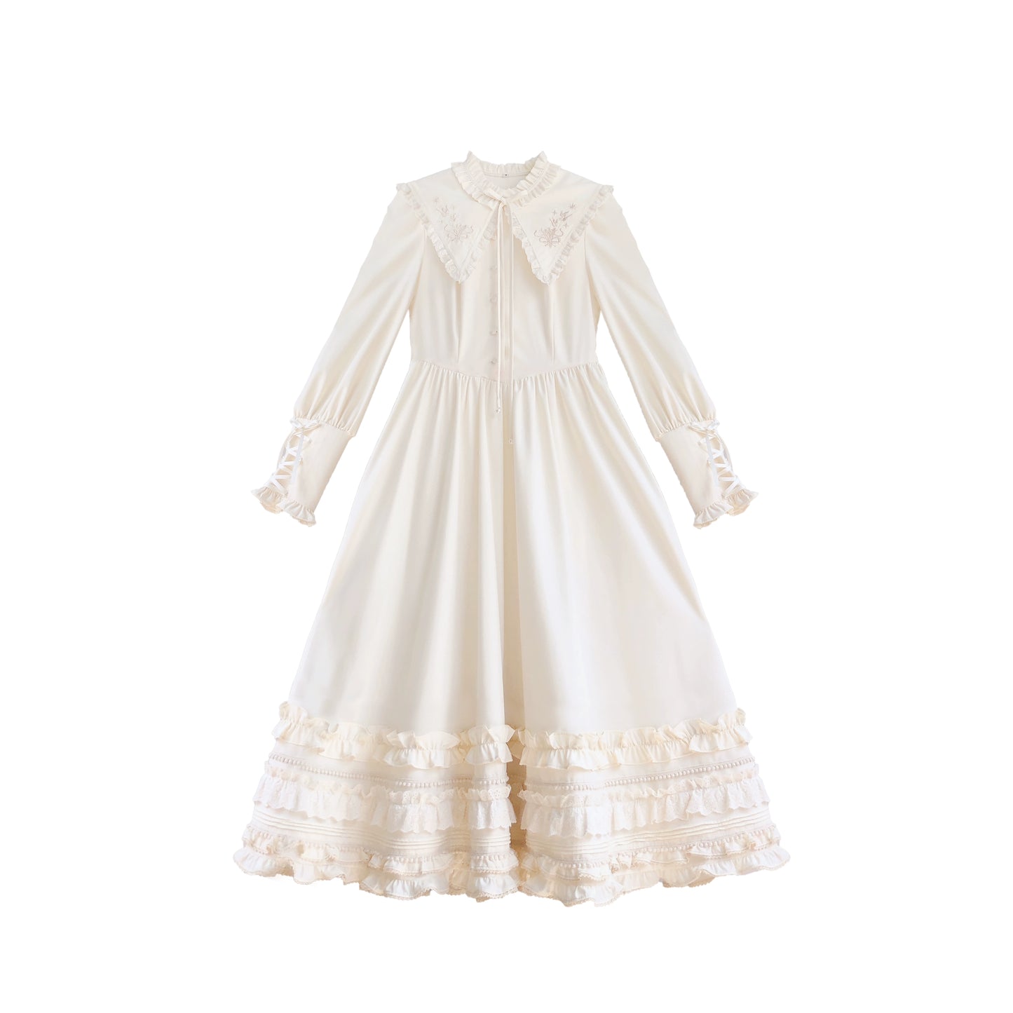 Triangle collar floral embroidered frill dress