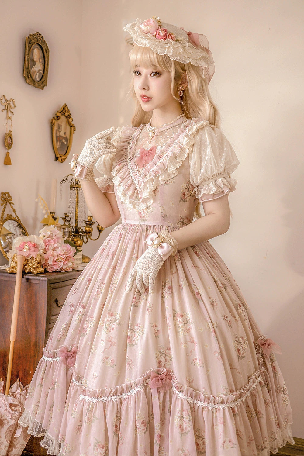 Daydream Rosa 薔薇柄のクラシカルワンピース
