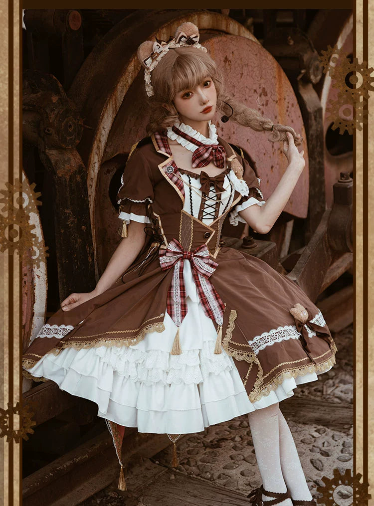Bear Chocolat Brown dress with ribbon and lace