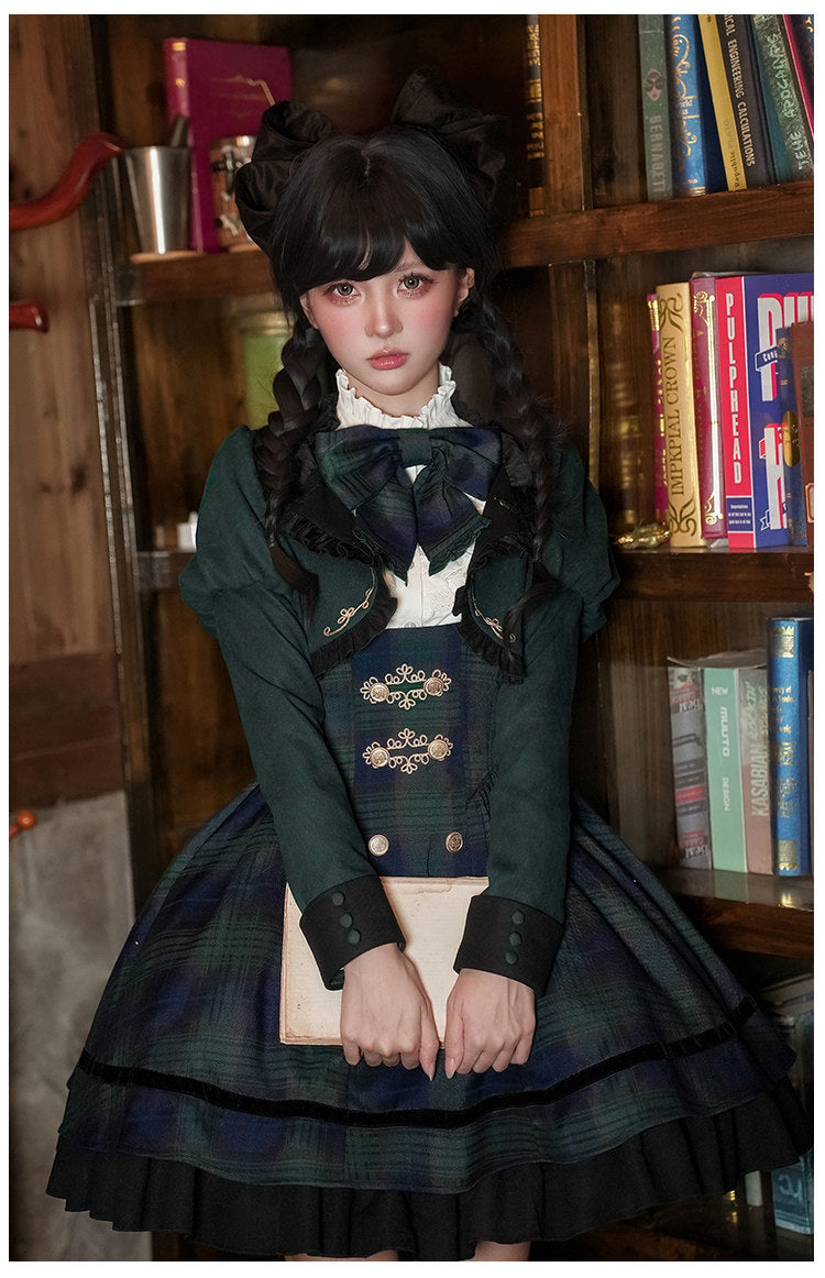 Berlin Letter グリーンチェックのジャンパースカート・ショート丈