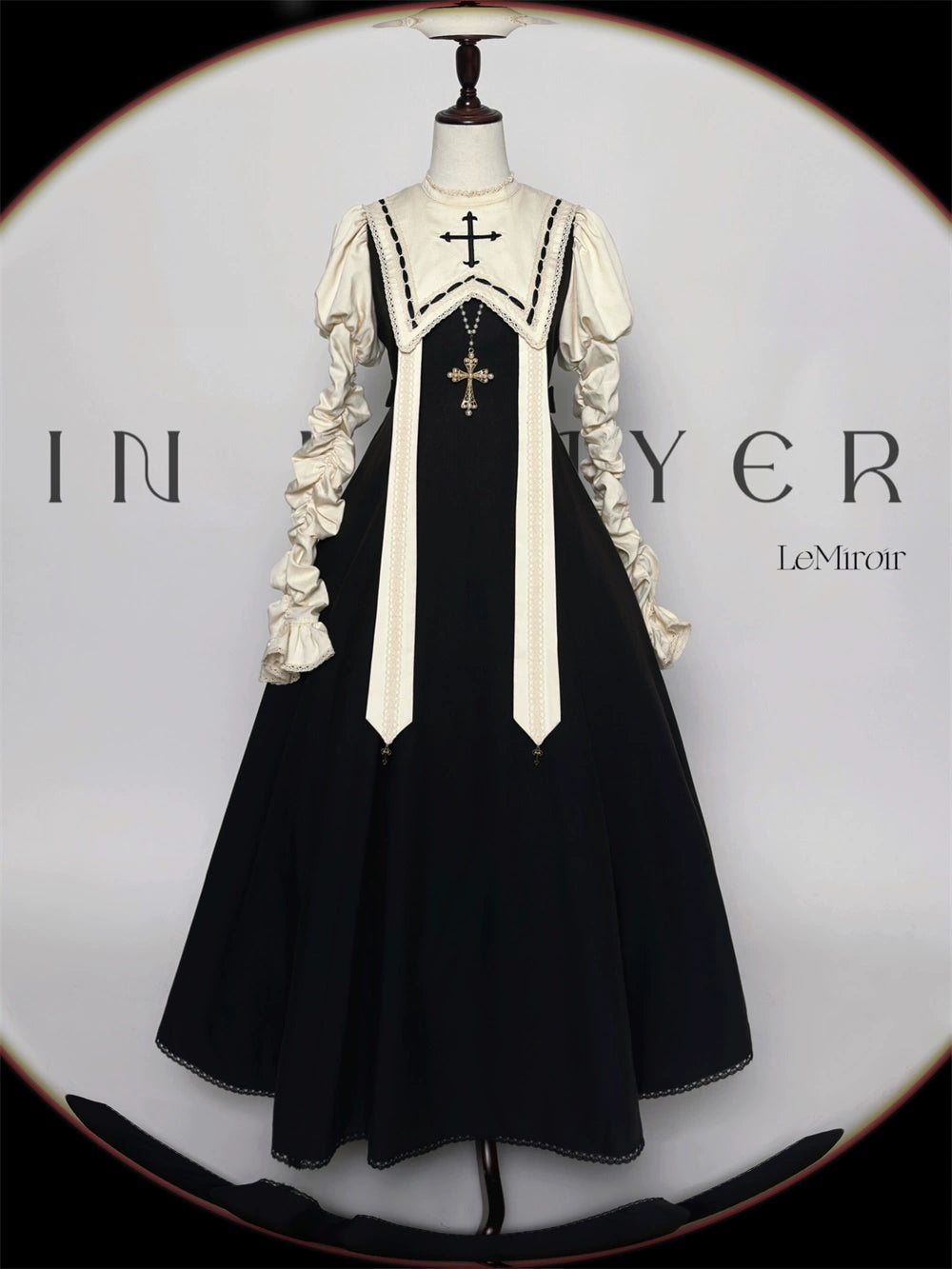 [Resale/Pre-orders until 10/16] Pray on a Moonlight Night Dress, Black x Off-White, Long Length