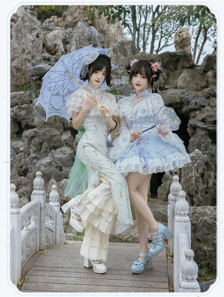 Screen Painting 華ロリ チャイナドレス風レースとお花のミニ Screen Painting 華ロリ チャイナドレス風レースとお花のミニ