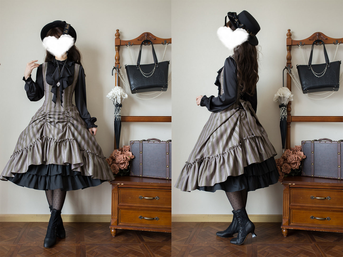 【受注予約12/3まで】Monochrome Reverie ジャンパースカート・ストライプ