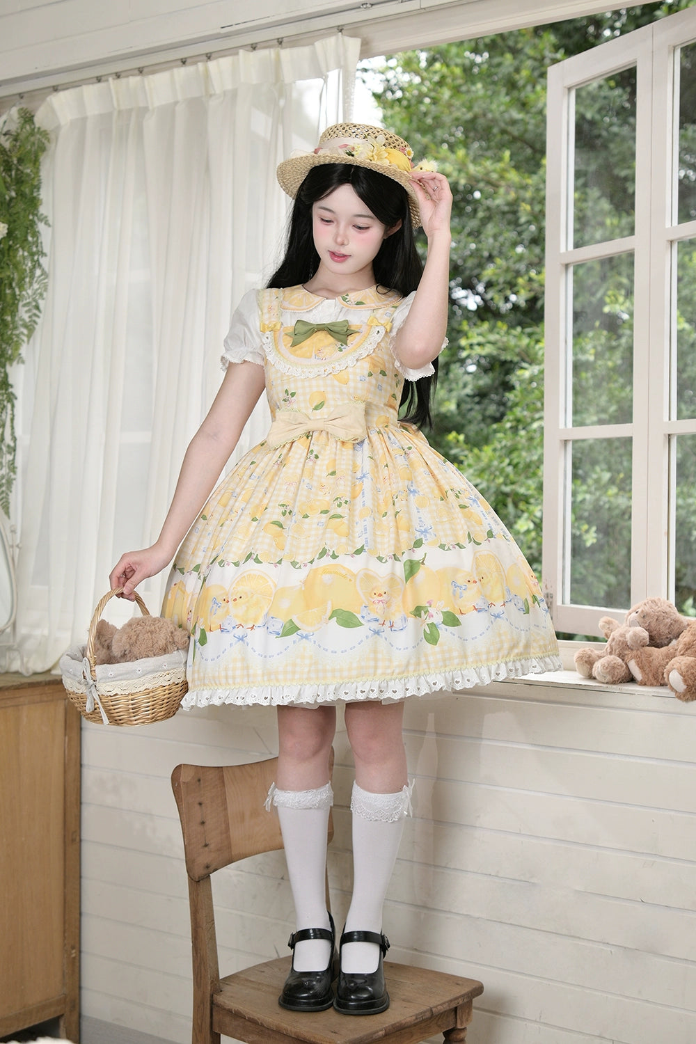 【予約販売】Lemon Sweetie プリントジャンパースカート・ミドル丈