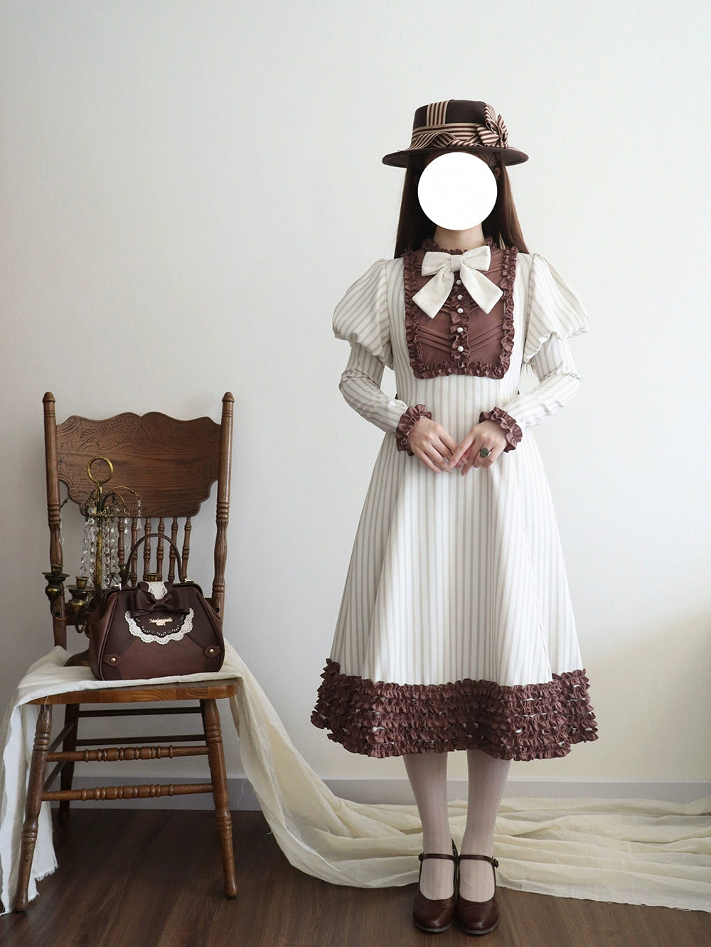 【予約販売】Classic Chocolat Stripe ストライプワンピース・ロング丈