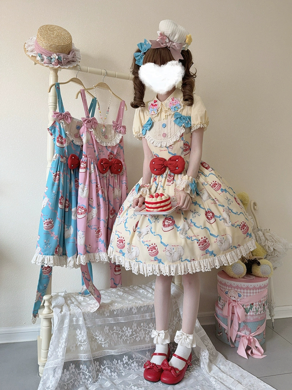 【予約販売】Sweet Cherry Cat ビブスジャンパースカート