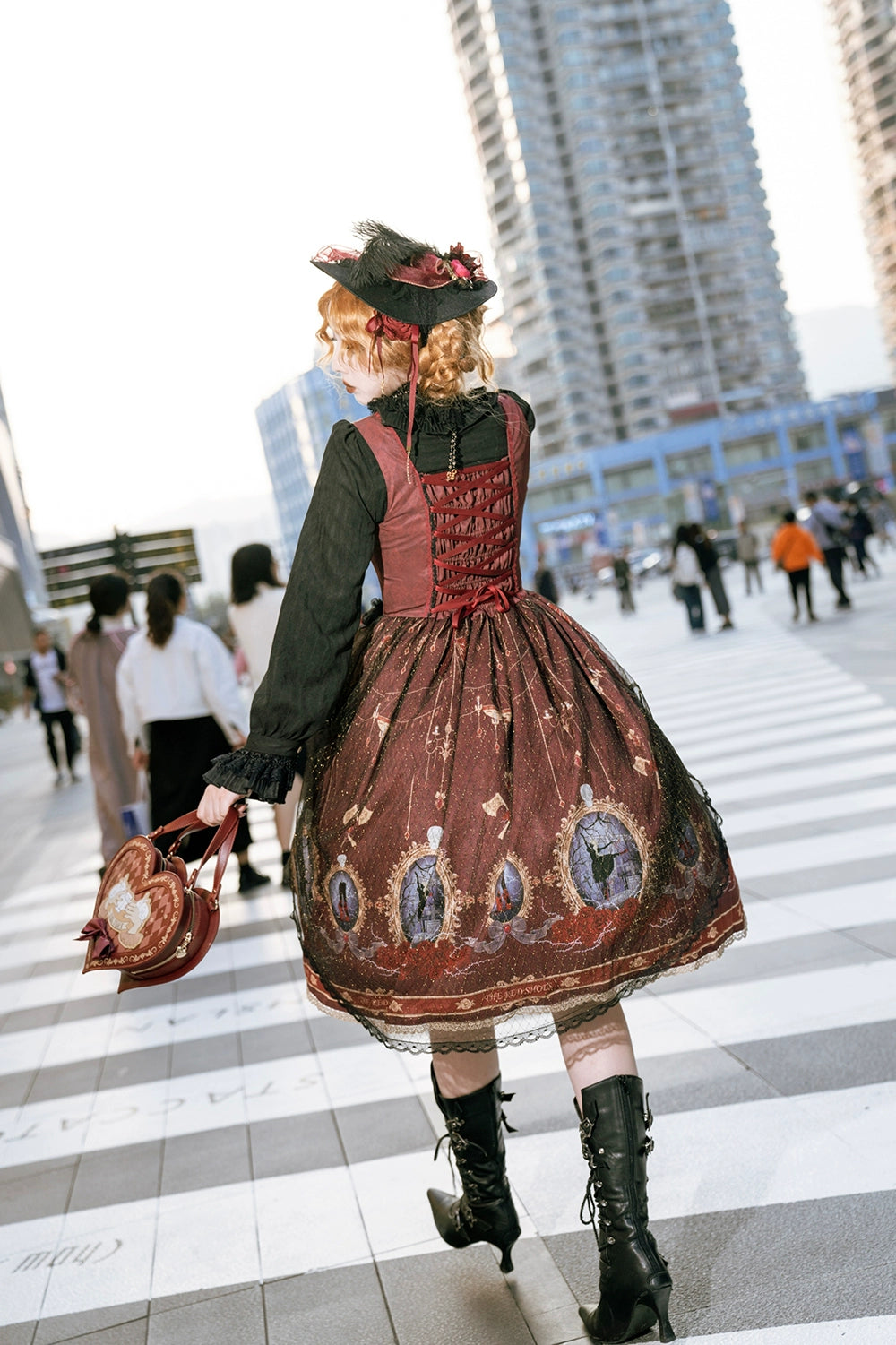 The Red Shoes Gothic Lolita Print Jumper Skirt