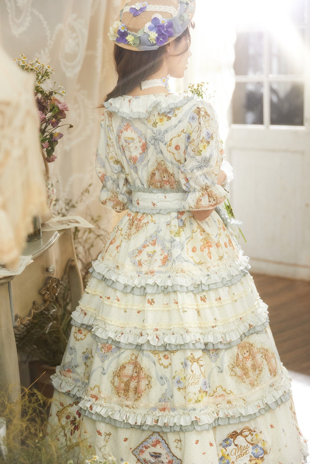 【予約販売】猫の薔薇お茶会 ラグジュアリーワンピース
