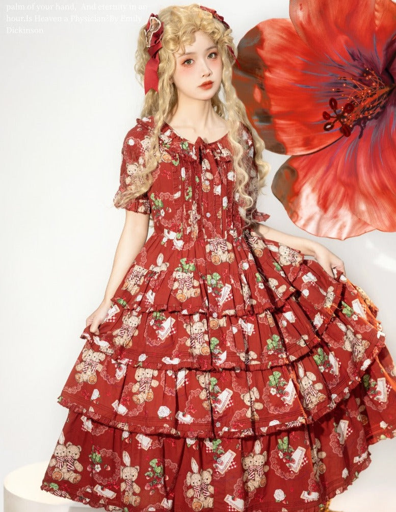 Camellia Berry Short Sleeve Dress Tiered Type Long Length