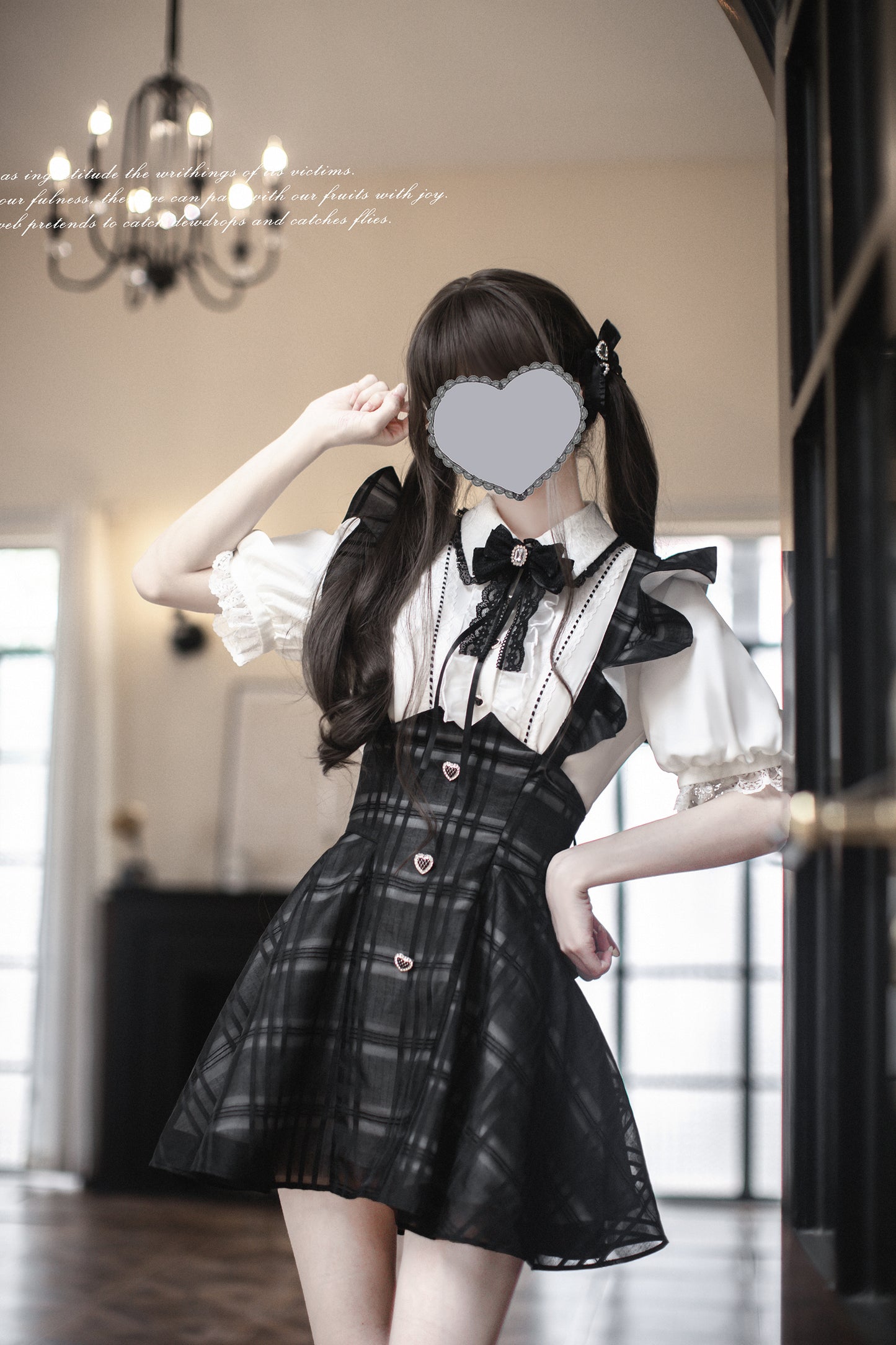 Monochrome Heart チェック柄ジャンパースカートセット・ショート丈