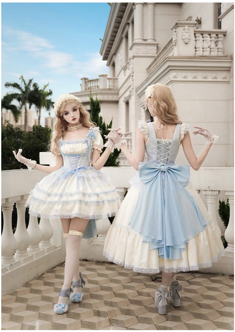 【予約販売】Sea Salt Iced Tea ライトブルージャガードジャンパースカートセット・ロング丈