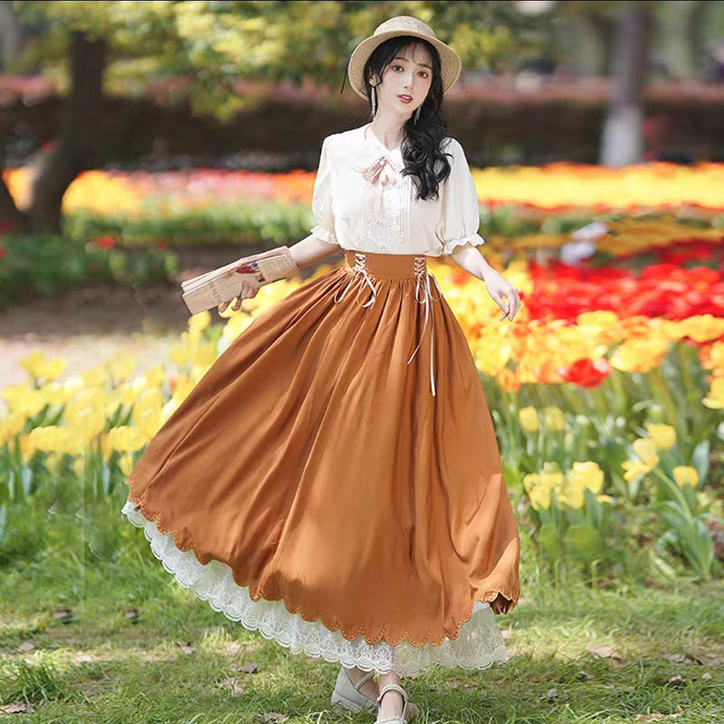 夏のお嬢様風レトロクラシカルセットアップ 全7色