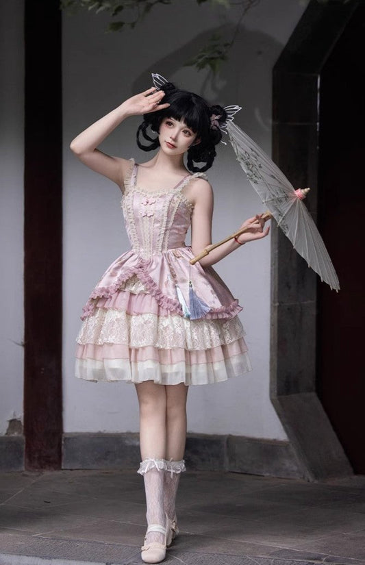 Flower Journey Flower and butterfly pink Hana Lolita jumper skirt