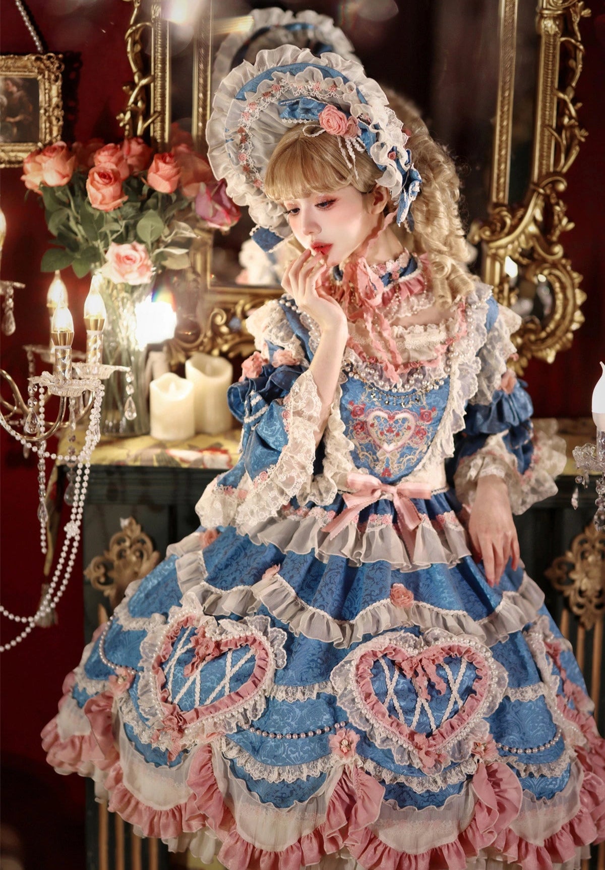 [Pre-orders available until 2/12] Antique Cake Heart Lolita Dress - Blue