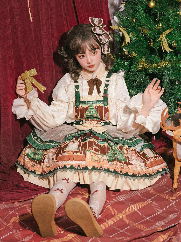 ネザーランドドワーフとクリスマスツリーのジャンパースカート ファーティペット付