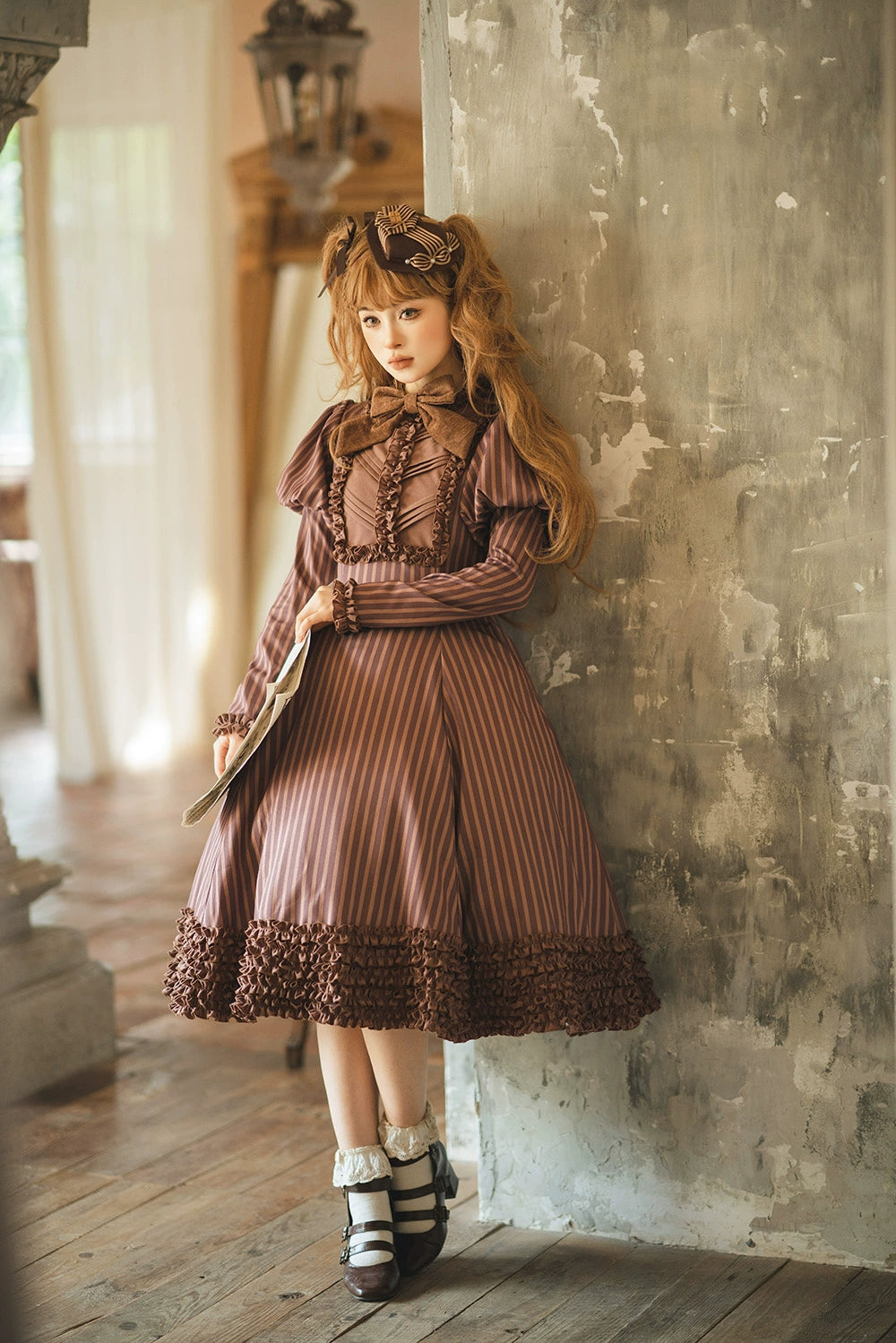 【予約販売】Classic Chocolat Stripe ストライプワンピース・ロング丈