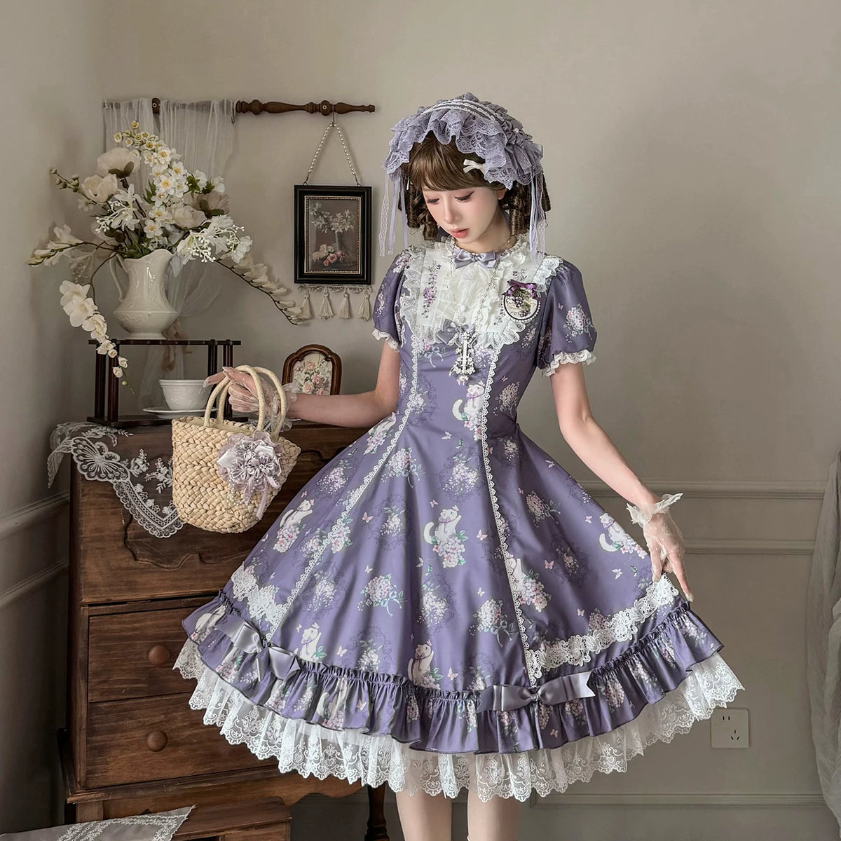 【受注予約10/28まで】Fleurs Violettes プリントワンピース