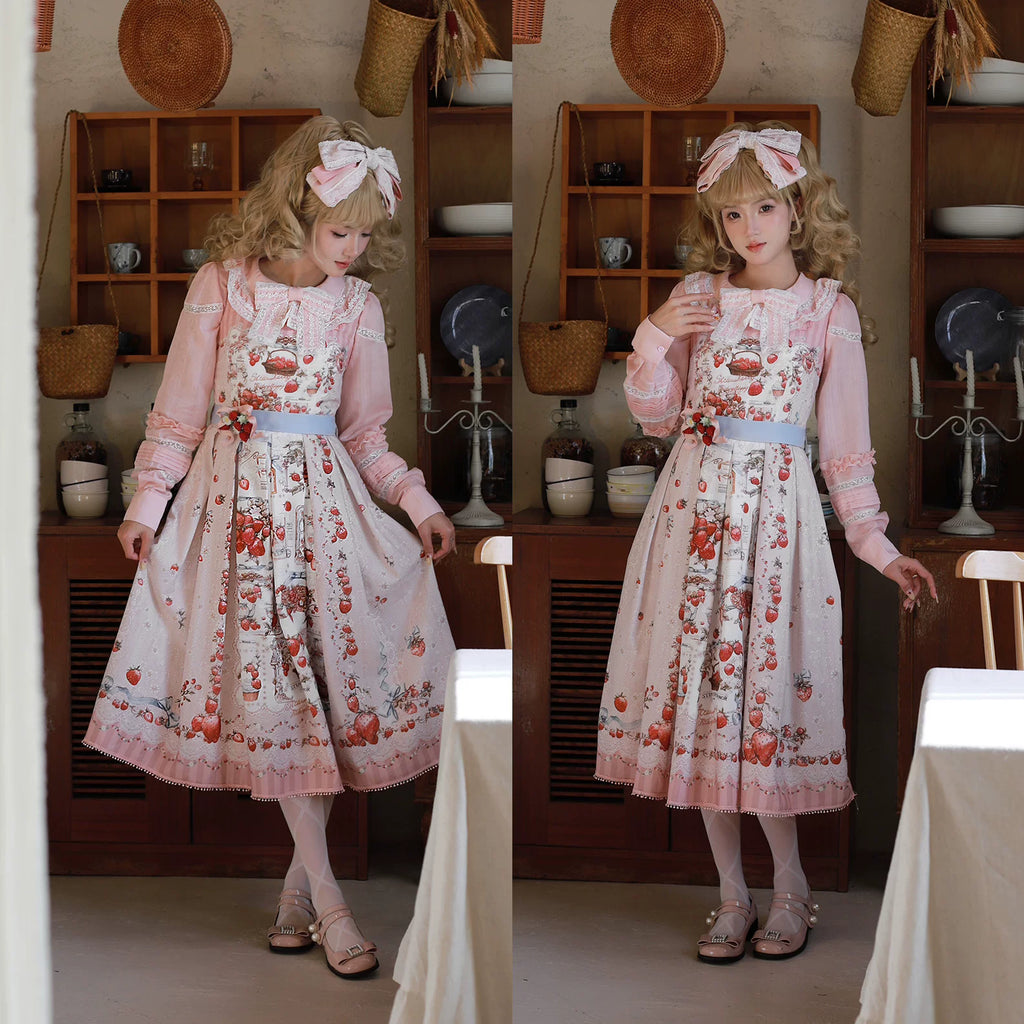 【受注予約10/29まで】Strawberry Manor プリントジャンパースカート・ミドル丈
