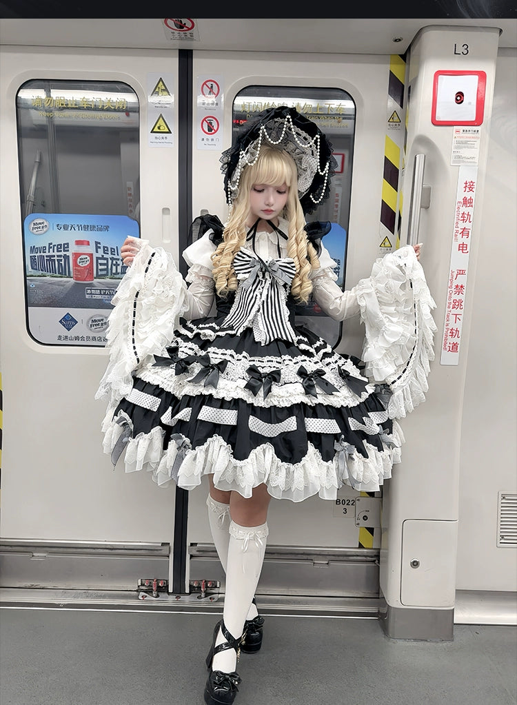 [Pre-orders available until 12/11] Concerto Out of Order Monotone Sweet Lolita Jumper Skirt Full Set