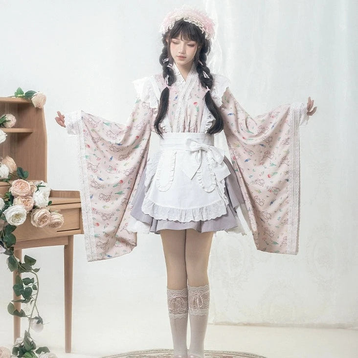 花紀行 和ロリメイド風 エプロン付ワンピース ショート丈