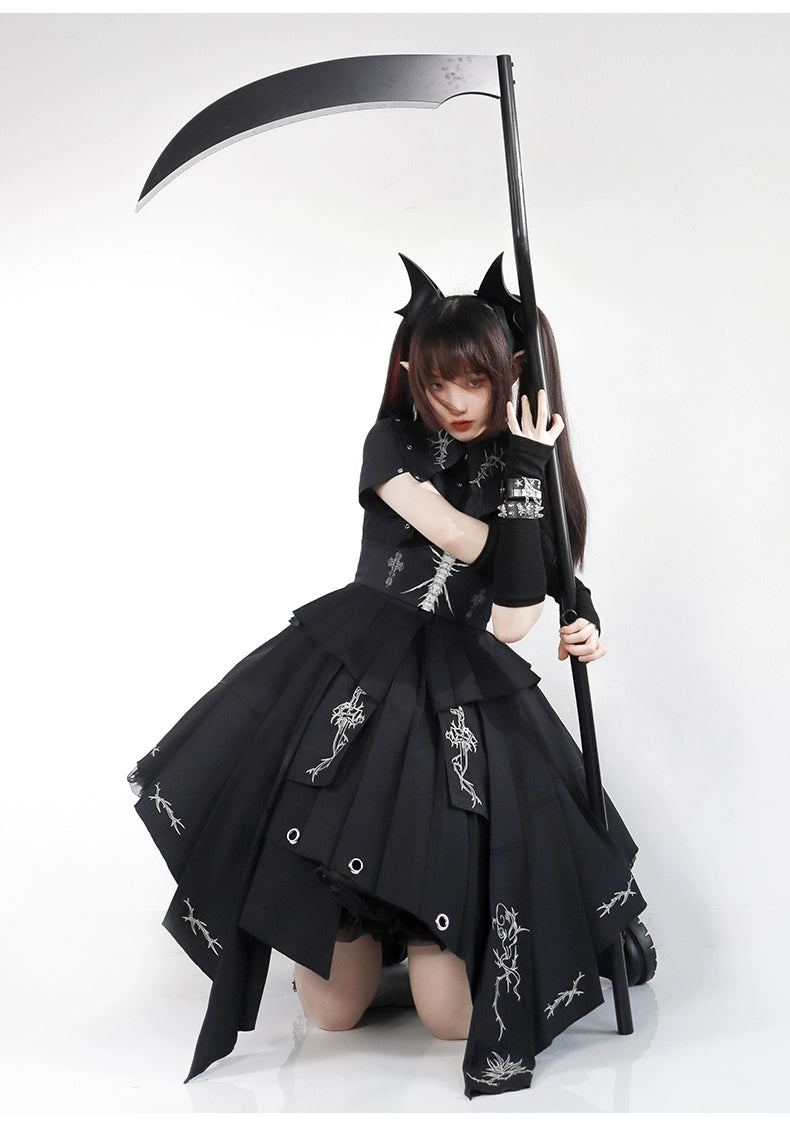 Grim Reaper 骨プリントのコルセット付きワンピース