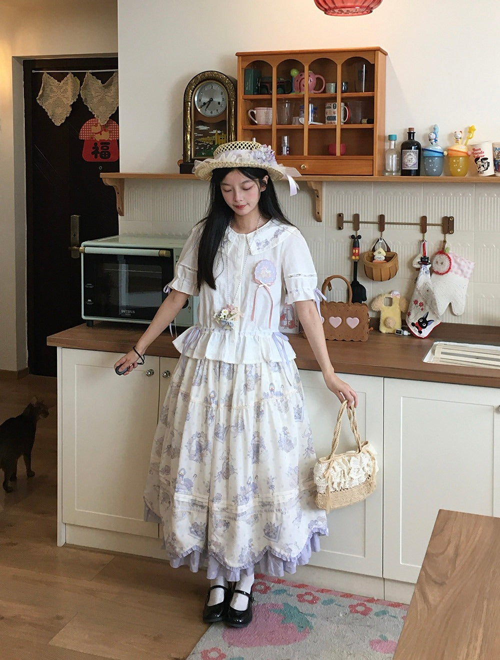 【受注予約7/22まで】花かごの白鳥 プリントスカート