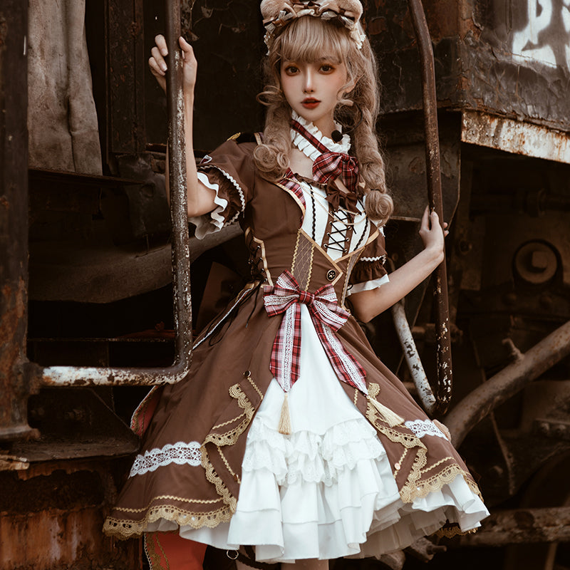 Bear Chocolat Brown dress with ribbon and lace
