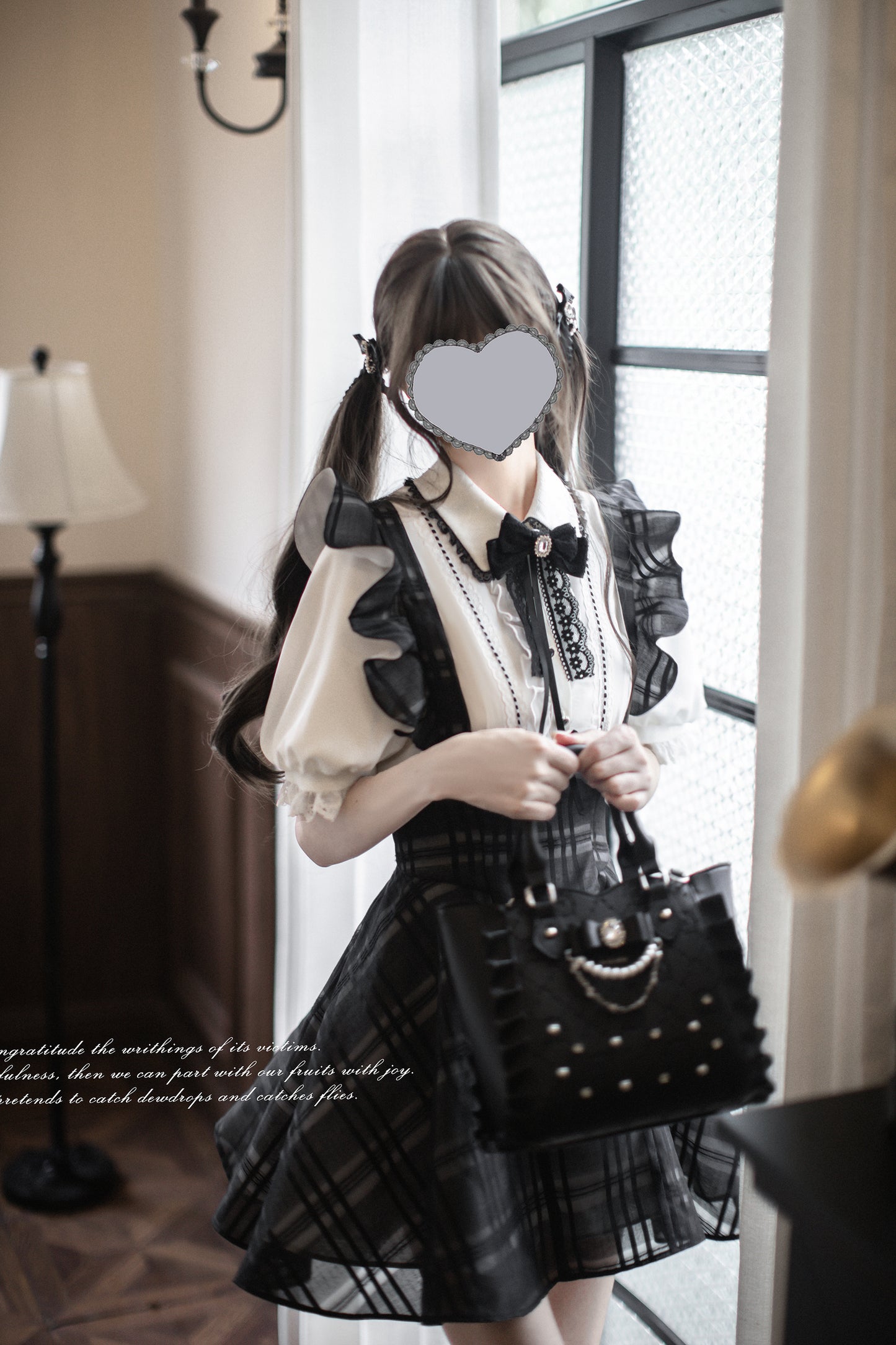 Monochrome Heart チェック柄ジャンパースカートセット・ショート丈